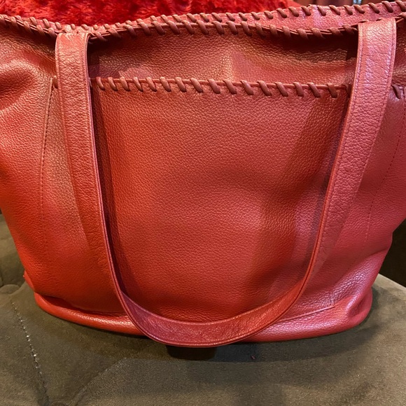 YSL Red Pebble Leather Tote Bag - Picture 3 of 16